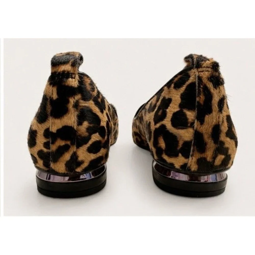 Franco Sarto Leopard Print Calf Hair Flats Loafers Womens 8M Pointed Toe Leather